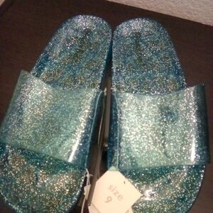 Glittery Blue Slide Sandals